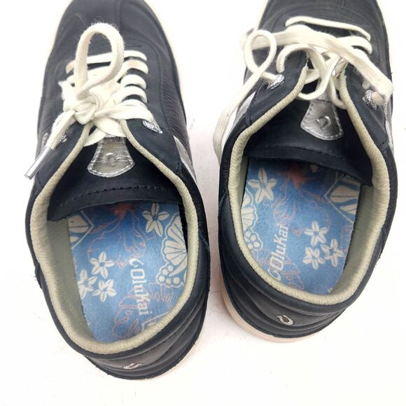 Olukai Ha'upu Lace Up Sneaker Women’s Size 7.5 Black Shoes Leather Cushioned - Picture 7 of 10